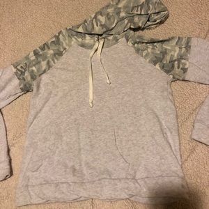 Grey/Camo Love and Thread Hoodie size LG.